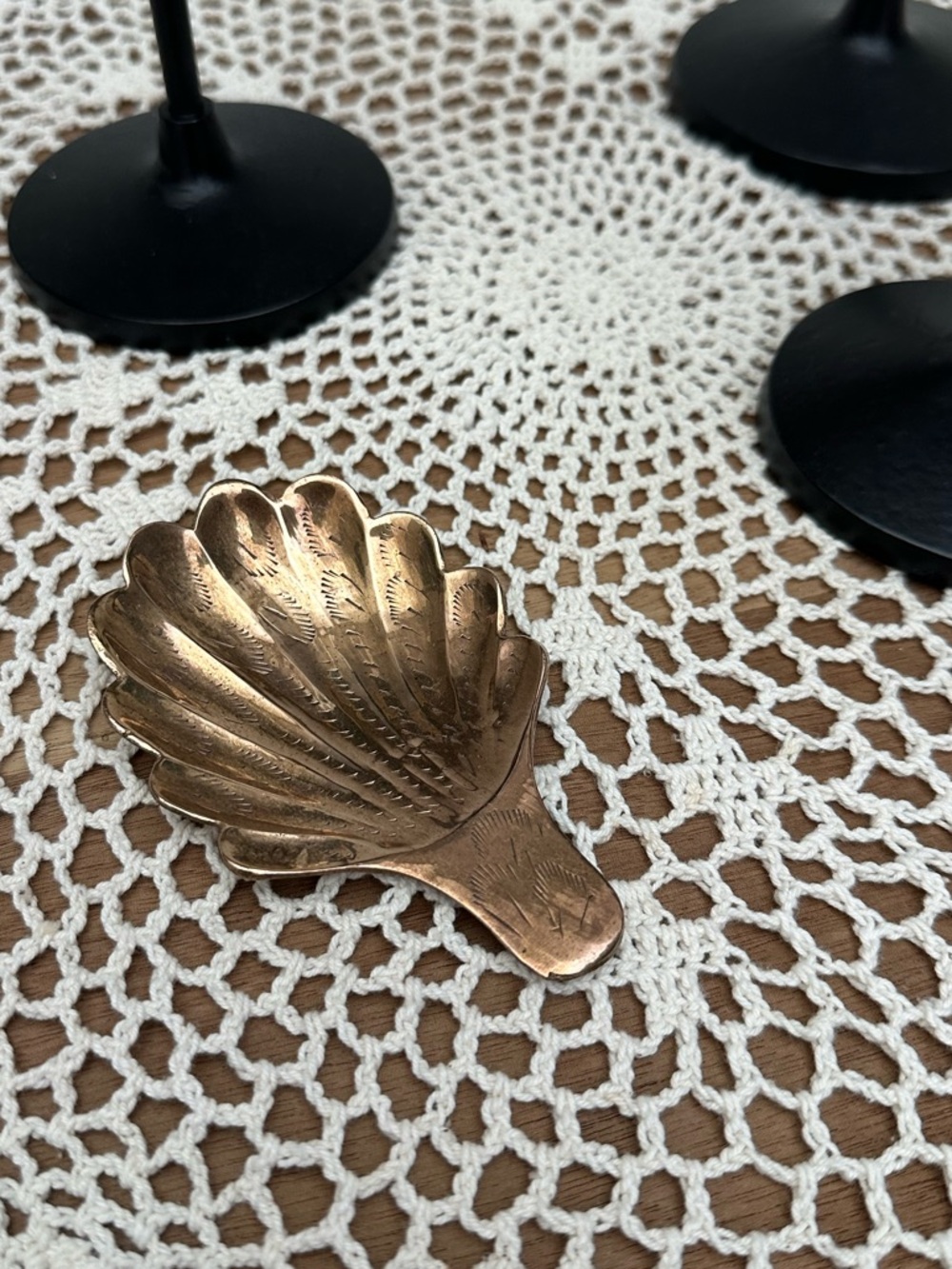 Vintage Solid Brass Scallop Shell Dish – Engraved  Ashtray Trinket Tray Decor